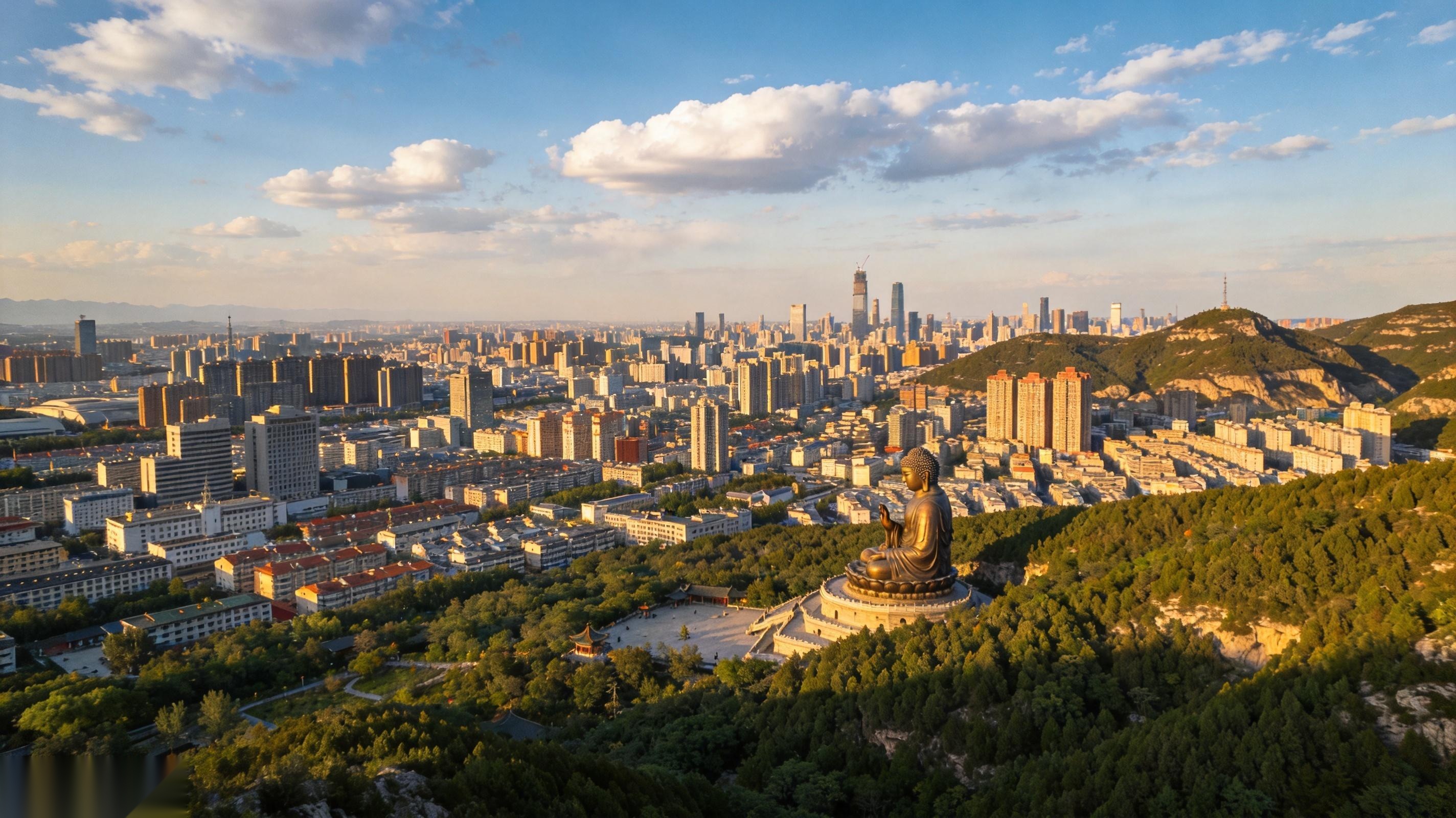 太原蒙山大佛景区远眺城市全景与金略网络科技服务体系